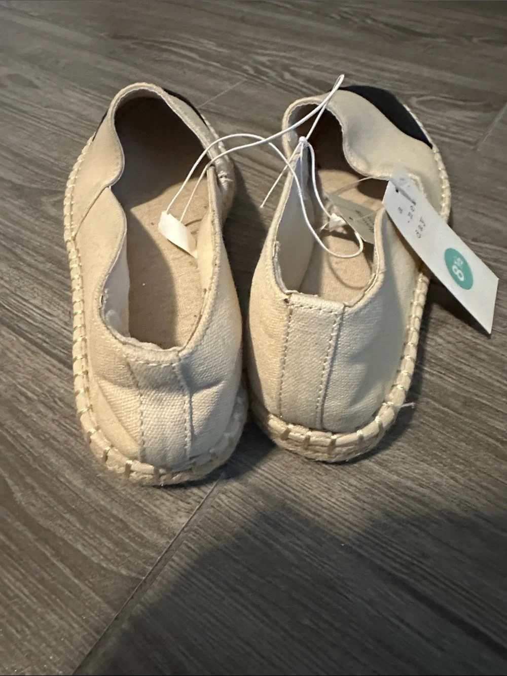 a new day Beige Canvas Espadrille Flats with Black Toe Cap